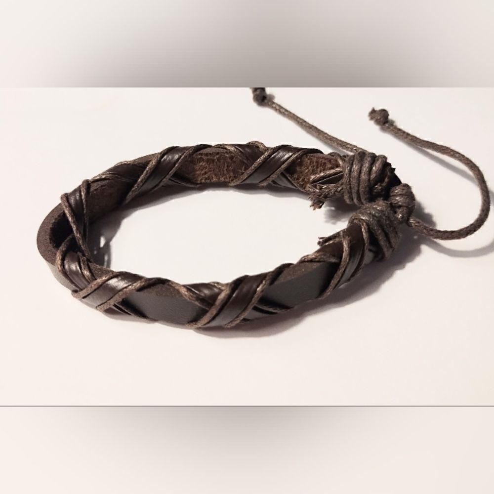 Men's bracelet leather braided brown new d20